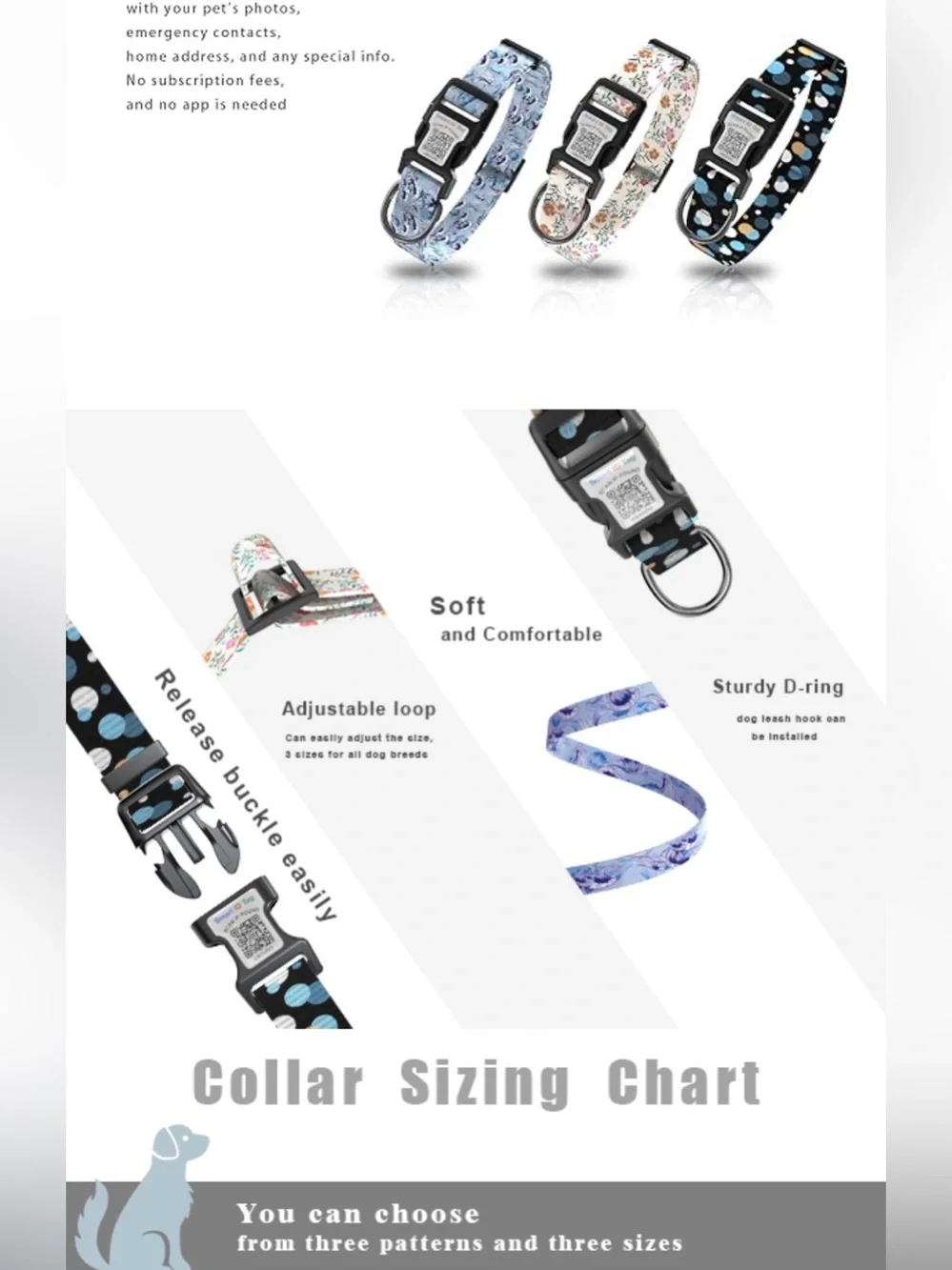 Smart ID Tag Polka Dot Dog Collar - Black with Blue, White & Tan Dots